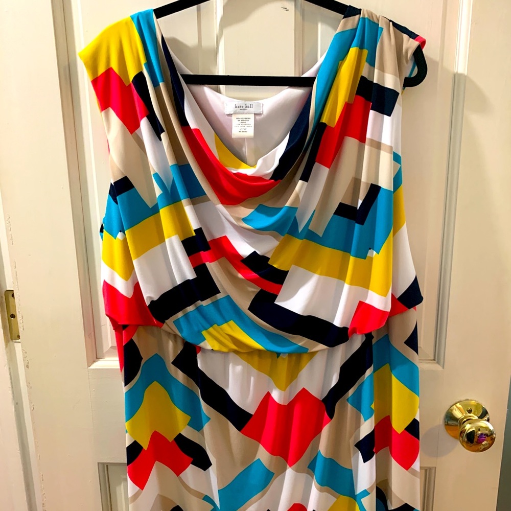 Fun geometric print Kate Hill cap sleeve dress